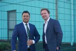 Councillor Faz Choudhury and Councillor James Gamble outside Oak House, near Linby.