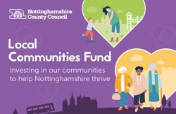 Images shows a group of older people and a parent with her child. it reads: investing in our communities to help Nottinghamshire thrive  