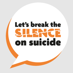 Speech bubble containing the words 'let's break the silence on suicide'