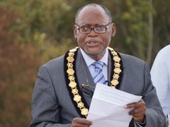 Nottinghamshire County Council Chairman, Cllr Christopher Adegoke, delivers a speech during launch of the From Acorns sculpture
