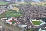 birds eye view of the Forest and Cricket grounds alongside river Trent