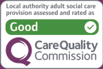 Badge showing “Good” rating for local authority adult social care from the Care Quality Commission.